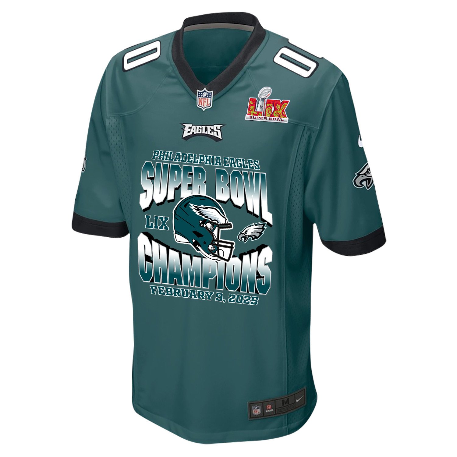 Philadelphia Eagles Super Bowl LIX Champions Helmet Game Custom Midnight Green NFL Jersey Men's