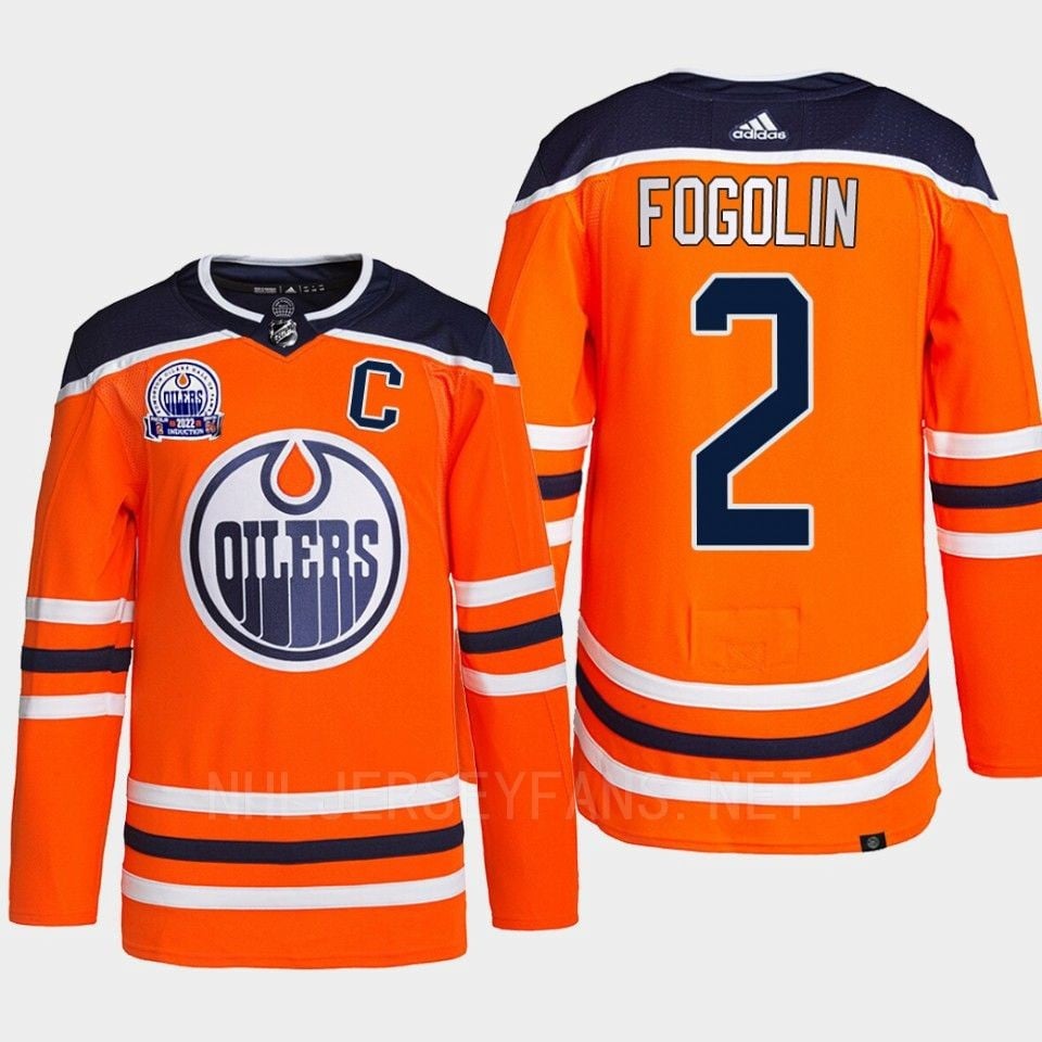 Lee Fogolin 2 Hall Of Fame Patch 2022 Edmonton Oilers Orange NHL Jersey Men's