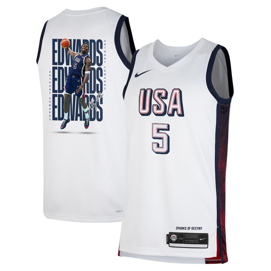 Anthony Edwards 5 Key Player USA Unisex 2024 Swingman Player White NBA Jersey Unisex