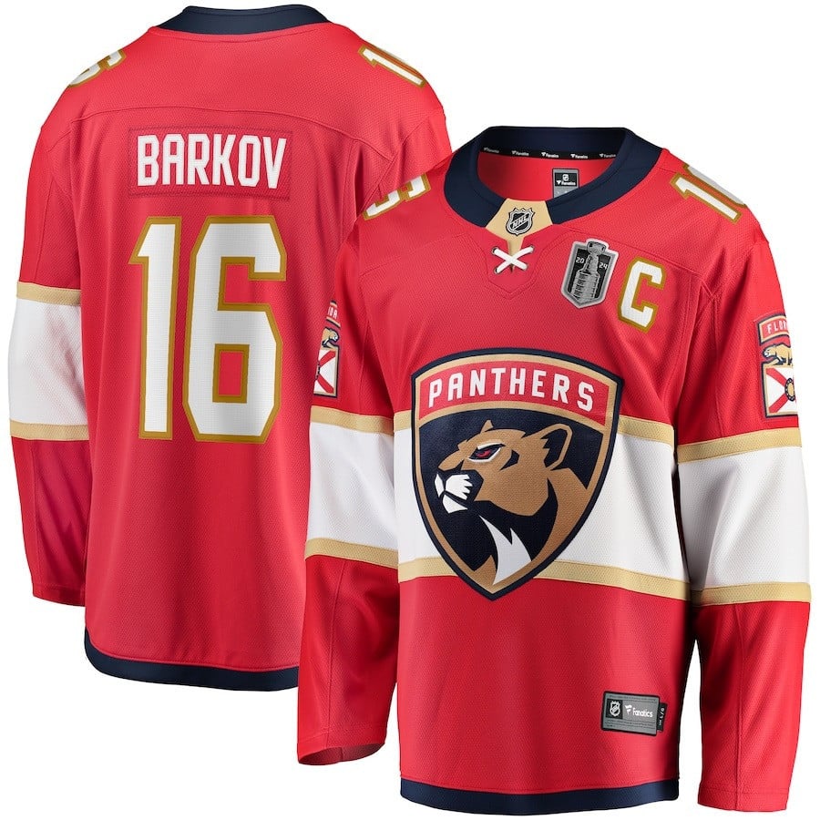 Aleksander Barkov 16 Florida Panthers 2024 Stanley Cup Final Home Breakaway Player Red NHL Jersey Men's