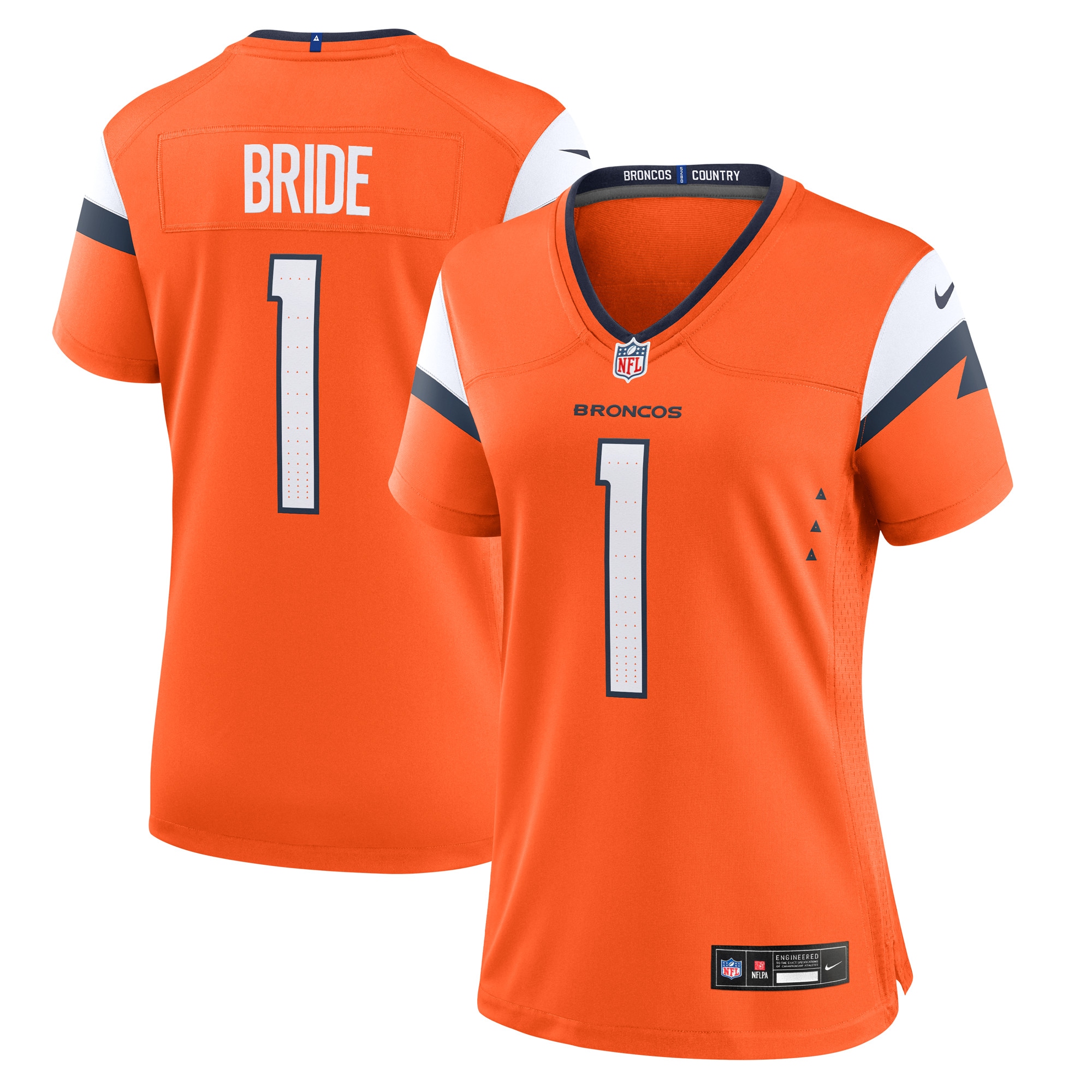 Denver Broncos Number 1 Bride Orange Game NFL Jersey Women's