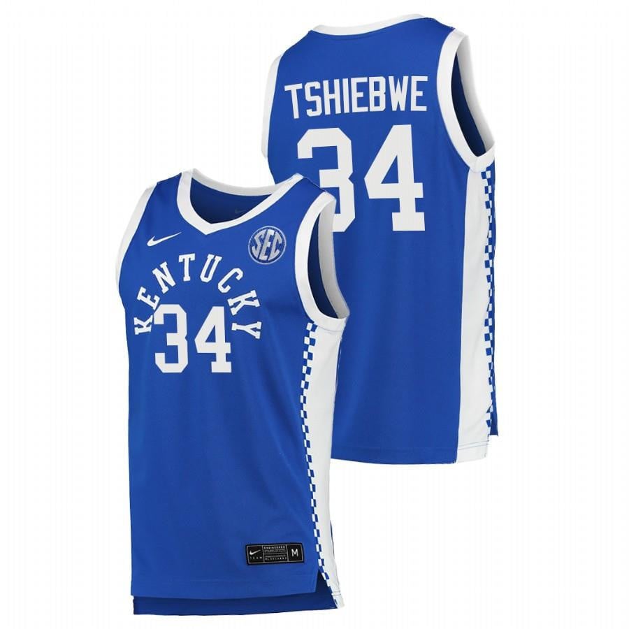 Kentucky Wildcats 34 Oscar Tshiebwe 2023 Royal College NCAA Jersey Men's