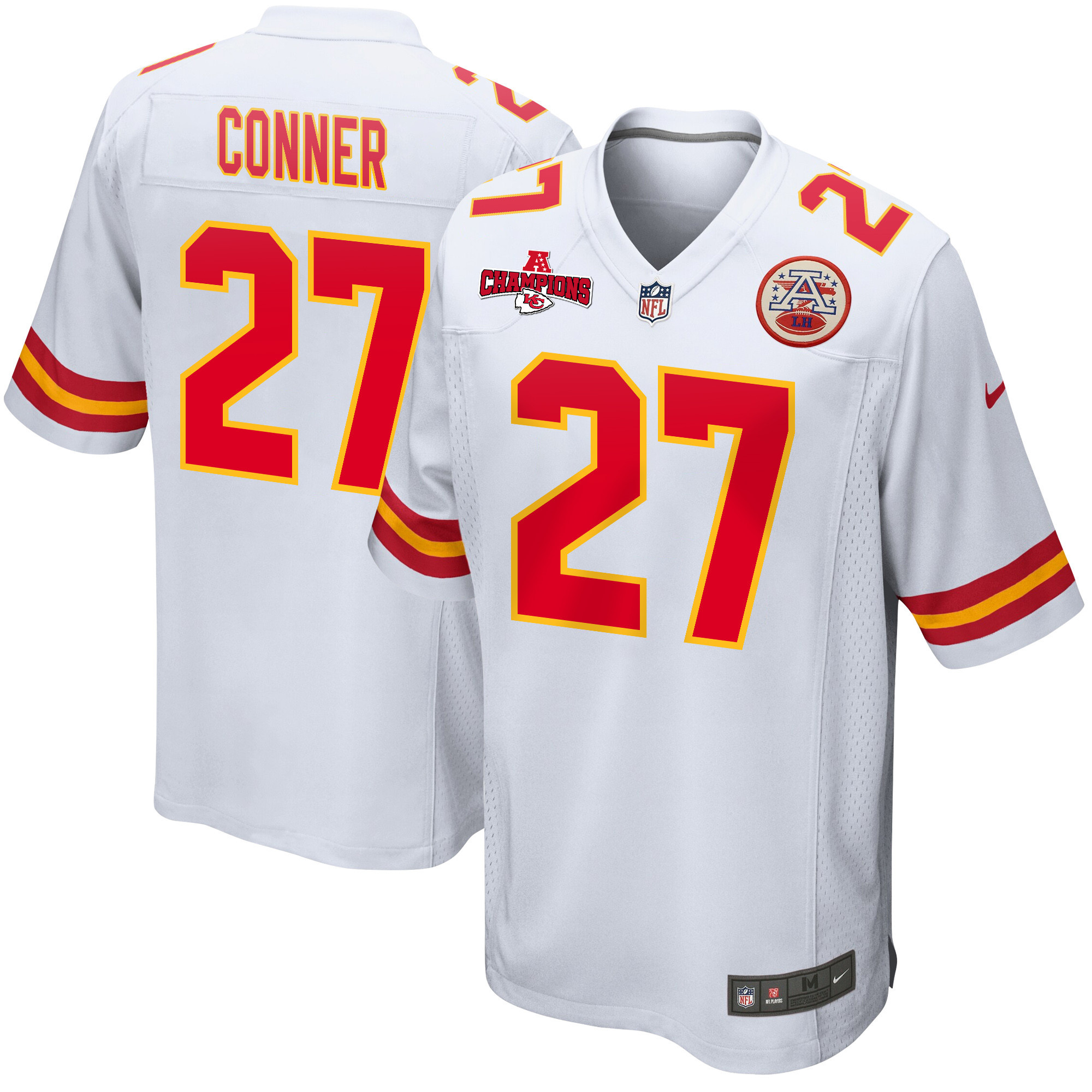 Chamarri Conner 27 Kansas City Chiefs AFC Champions Patch Game White NFL Jersey Men's
