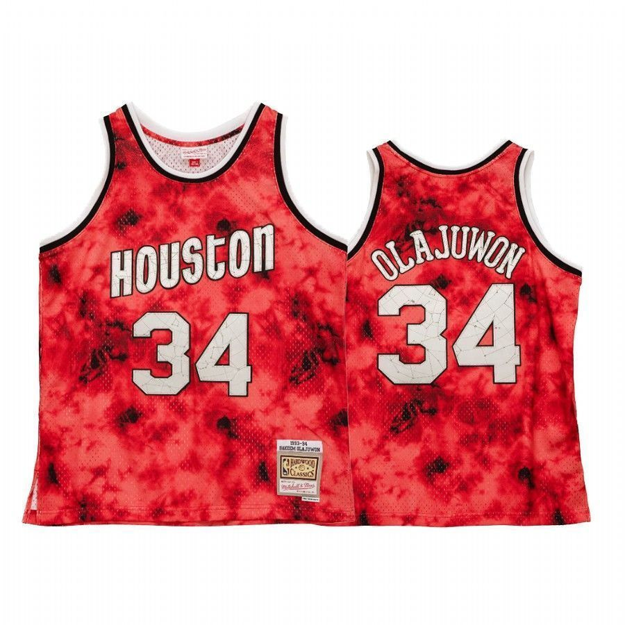 Hakeem Olajuwon 34 Houston Rockets Galaxy Red NBA Jersey Men's