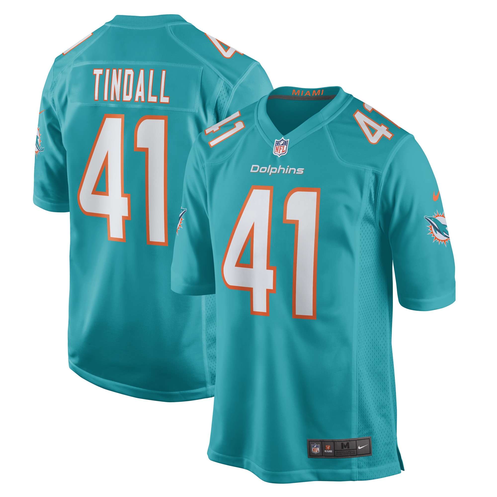 Miami Dolphins Channing Tindall Aqua Game Player NFL Jersey Men's
