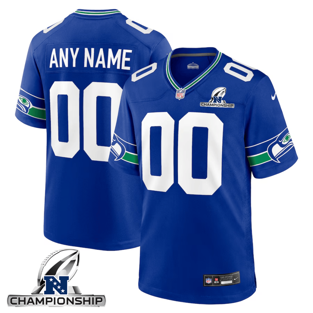 Seattle Seahawks AFC Championship Patch Throwback Game Custom Royal NFL Jersey Men's