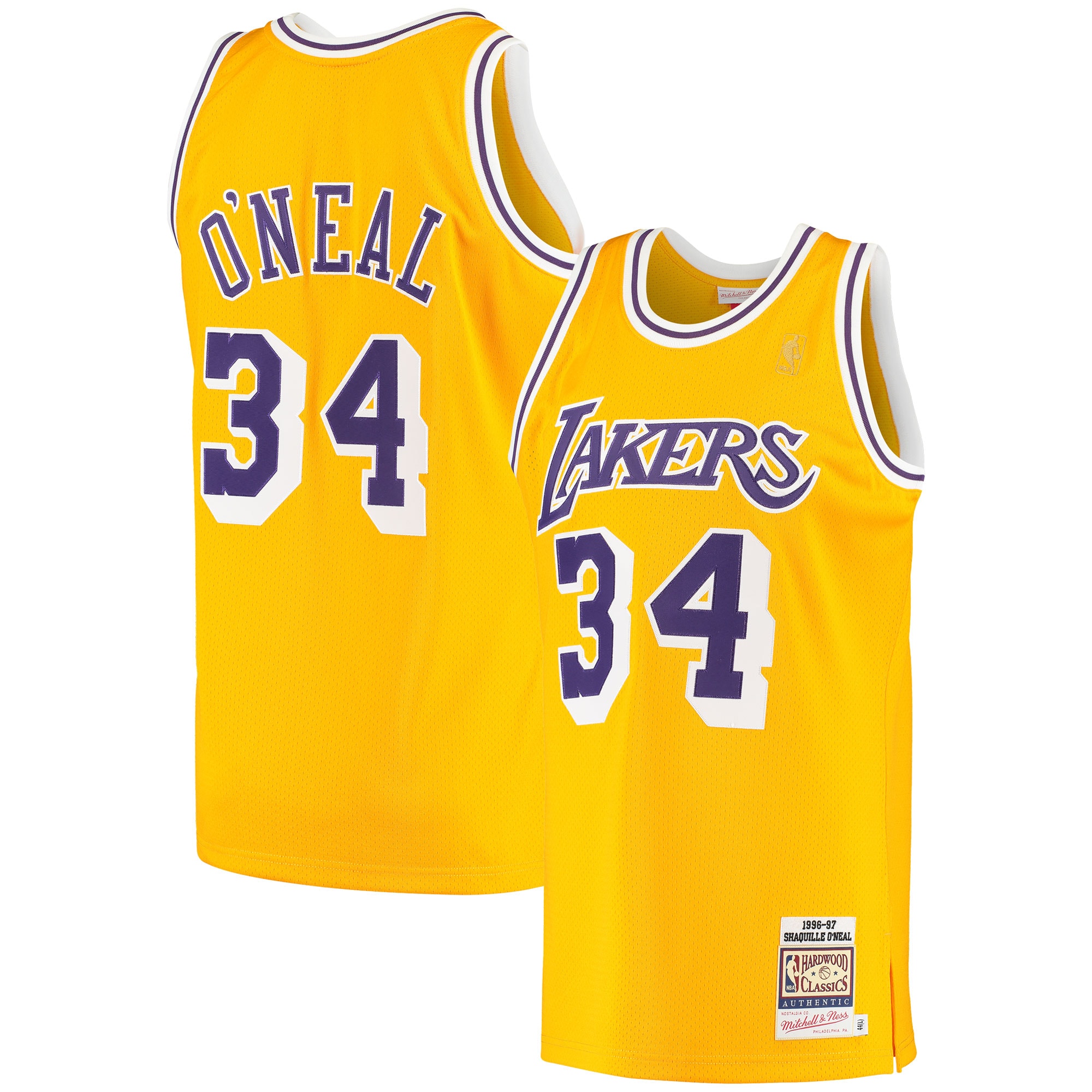 Mitchell Ness Shaquille O'Neal Gold Los Angeles Lakers 1996/97 Hardwood Classics NBA Jersey Men's