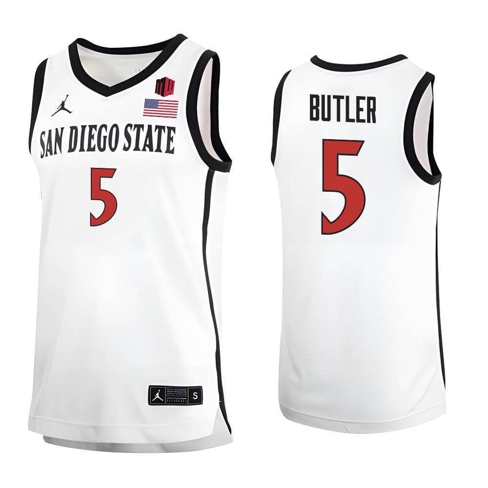 Lamont Butler 5 San Diego State Aztecs 2023 MW Logo- Me White NCAA Jersey Men's