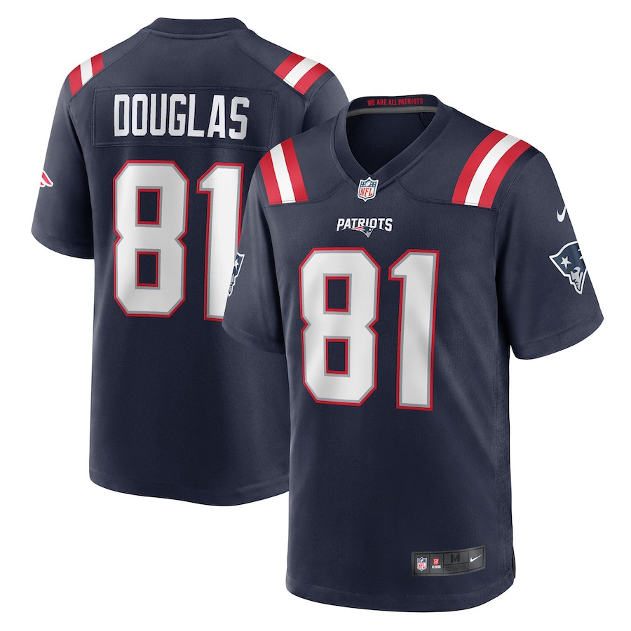 Demario Douglas 81 New England Patriots Game Navy NFL Jersey Men's