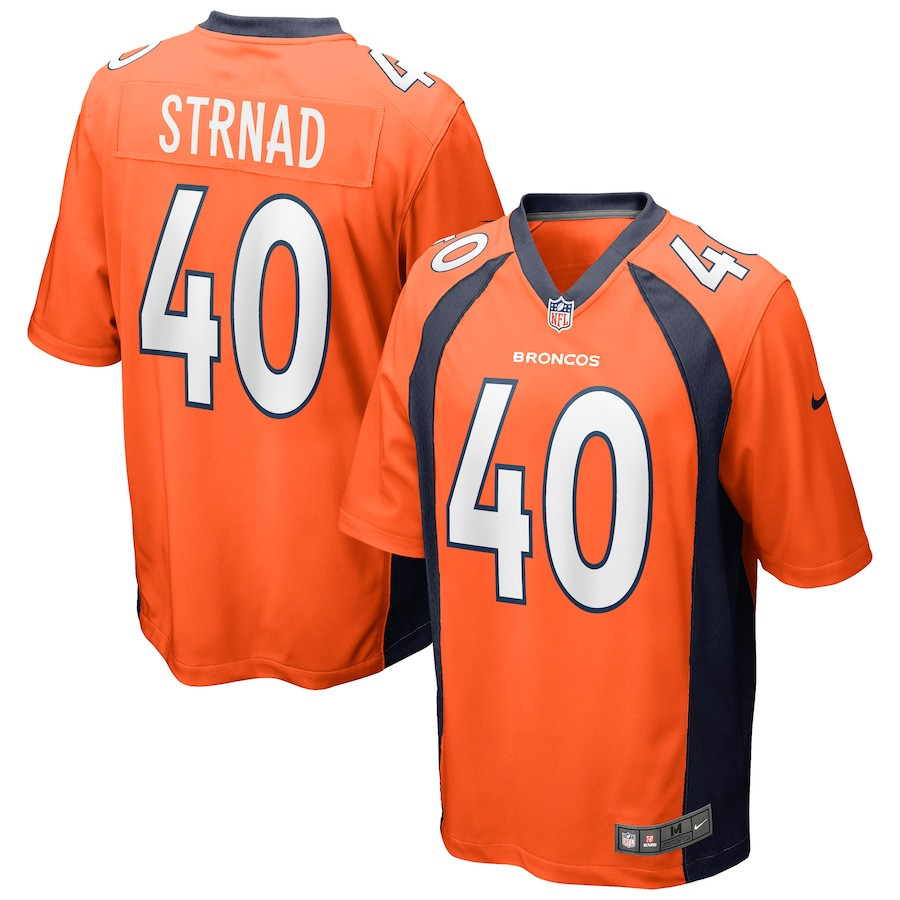 Justin Strnad 40 Denver Broncos Game Orange NFL Jersey Men's