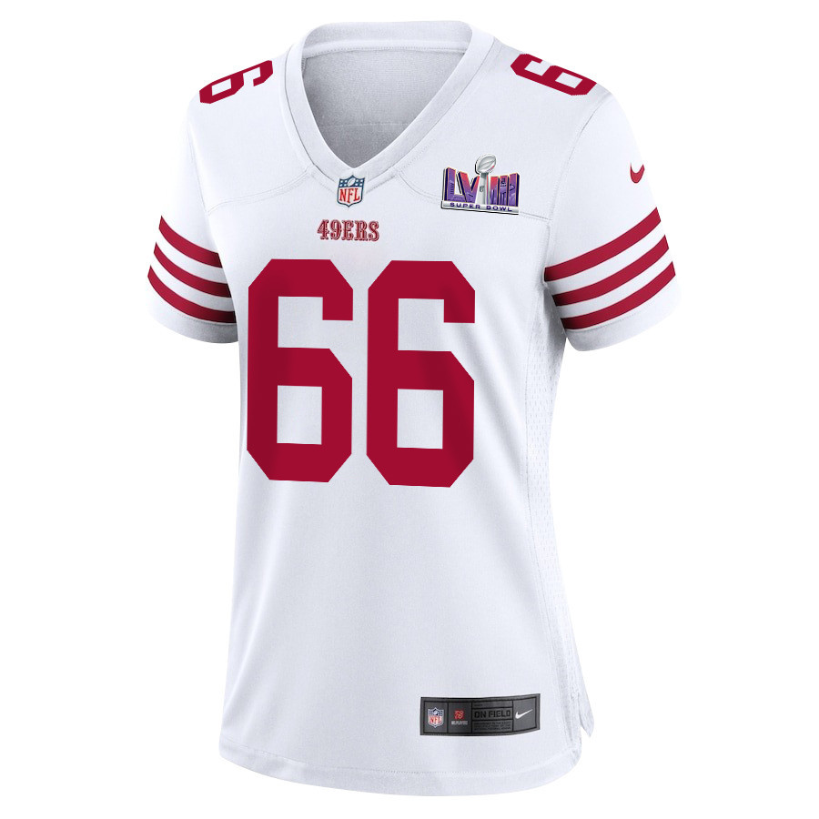 Jesse Davis 66 San Francisco 49ers Super Bowl LVIII Patch Game White NFL Jersey Women's