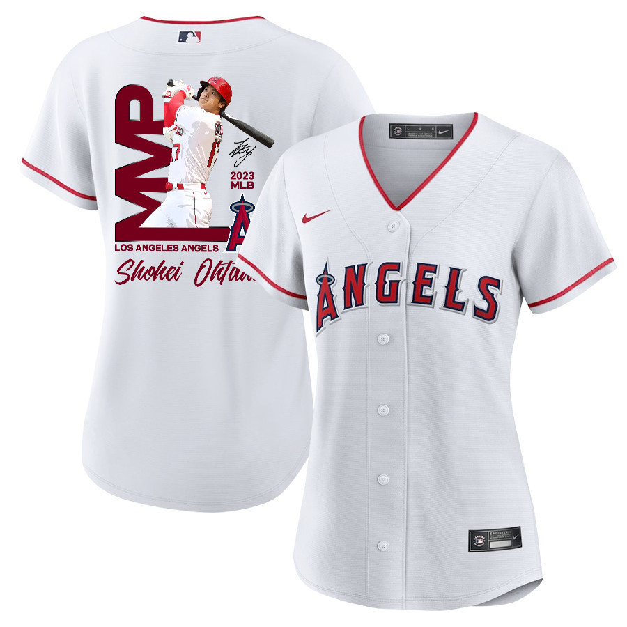 Shohei Ohtani 17 Los Angeles Angels Signed MVP 2023 Home Player White MLB Jersey Women's