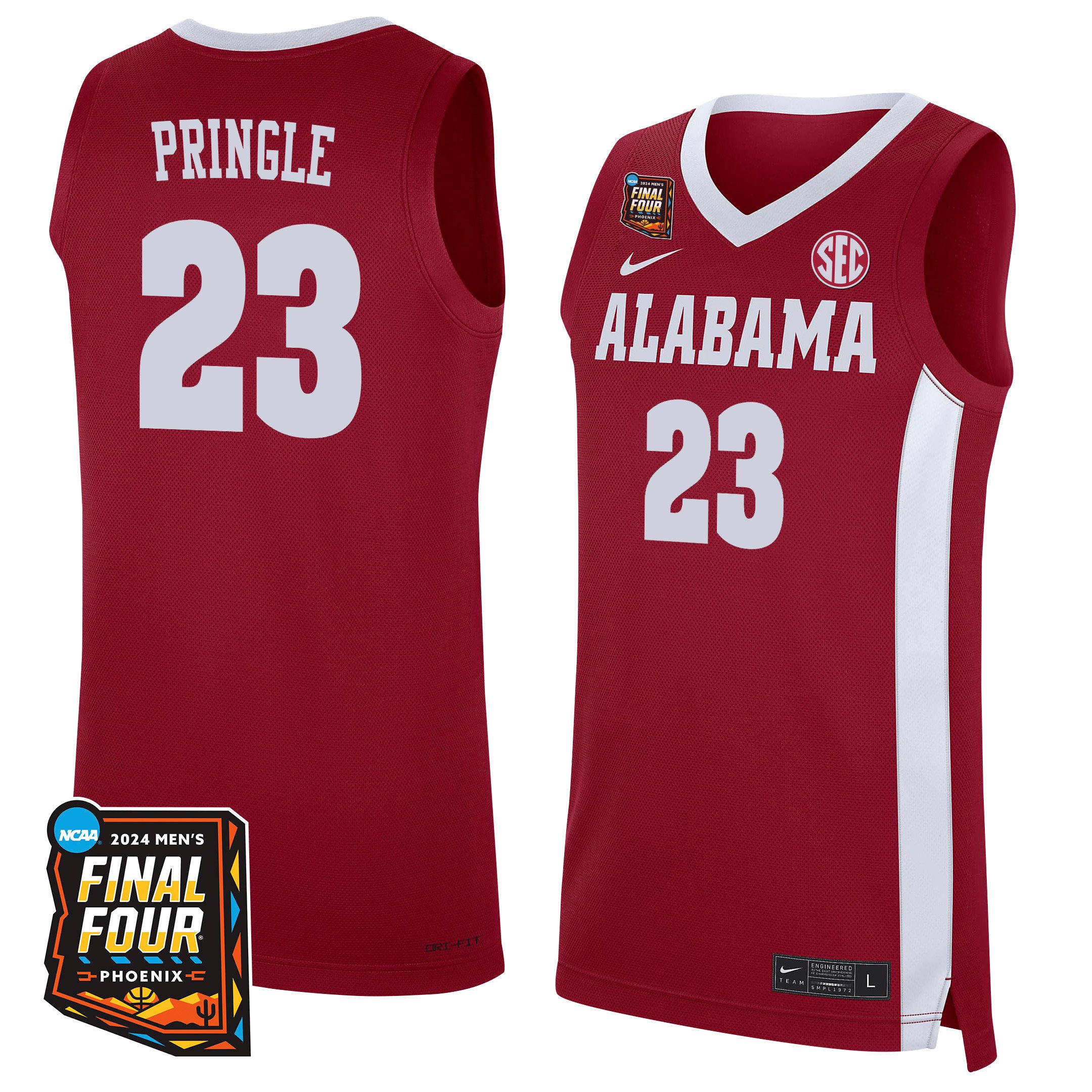Nick Pringle Alabama Crimson Tide 2024 Final Four Patch Re White NCAA Jersey Men's