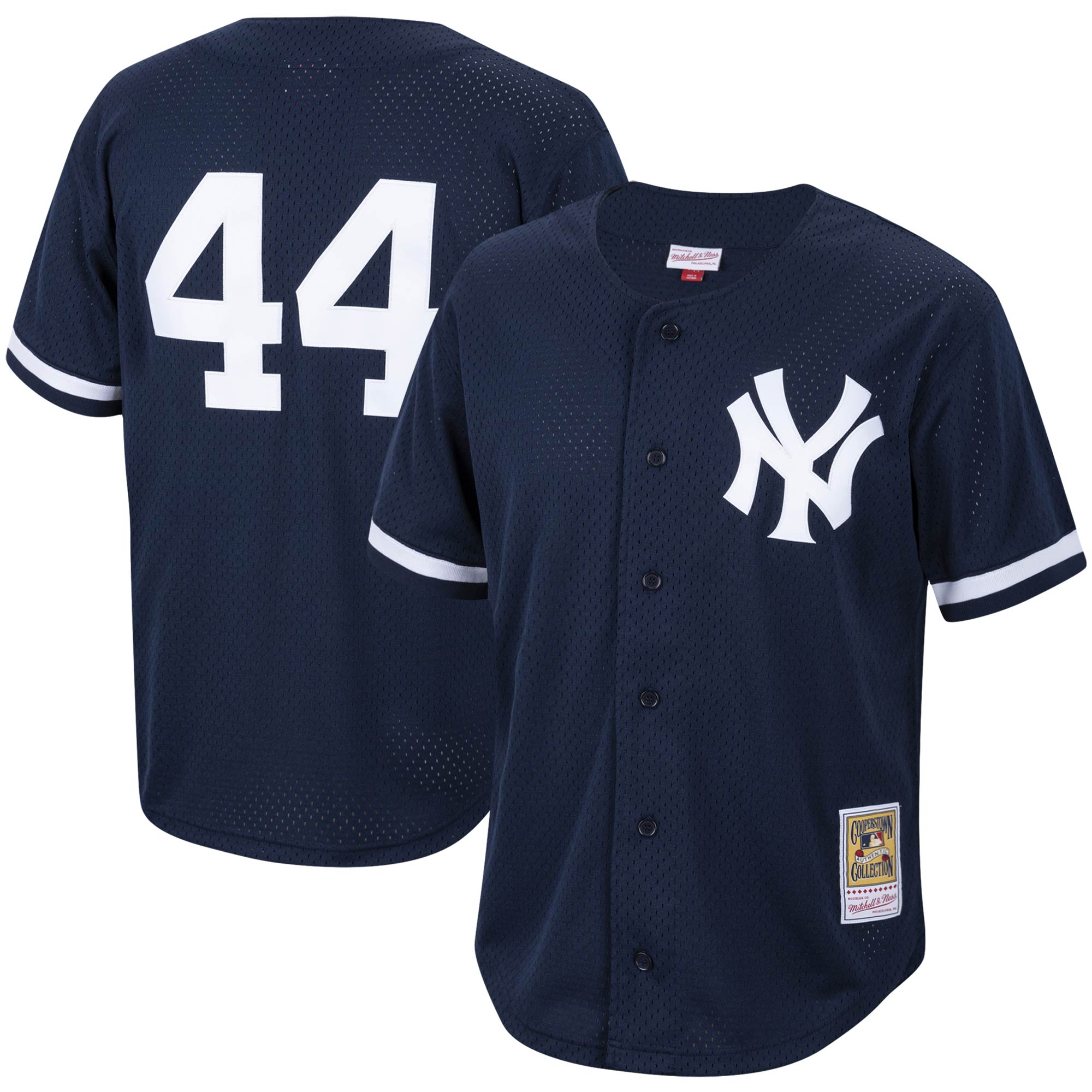 New York Yankees Reggie Jackson Mitchell Ness Navy Cooperstown Collection Mesh Batting Practice Button-Up MLB Jersey Men's