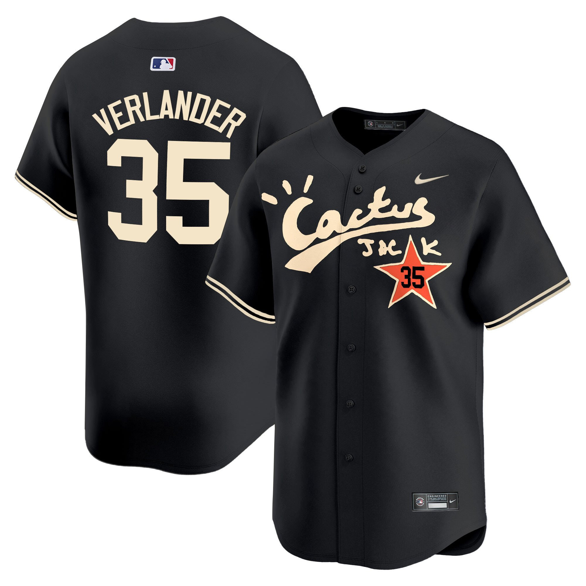Justin Verlander 35 Houston Astros Cactus Jack Black V2 Men MLB Jersey Men's