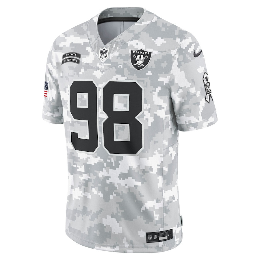 Maxx Crosby 98 Las Vegas Raiders 2024 Salute to Service Limited Arctic Camo NFL Jersey Men's