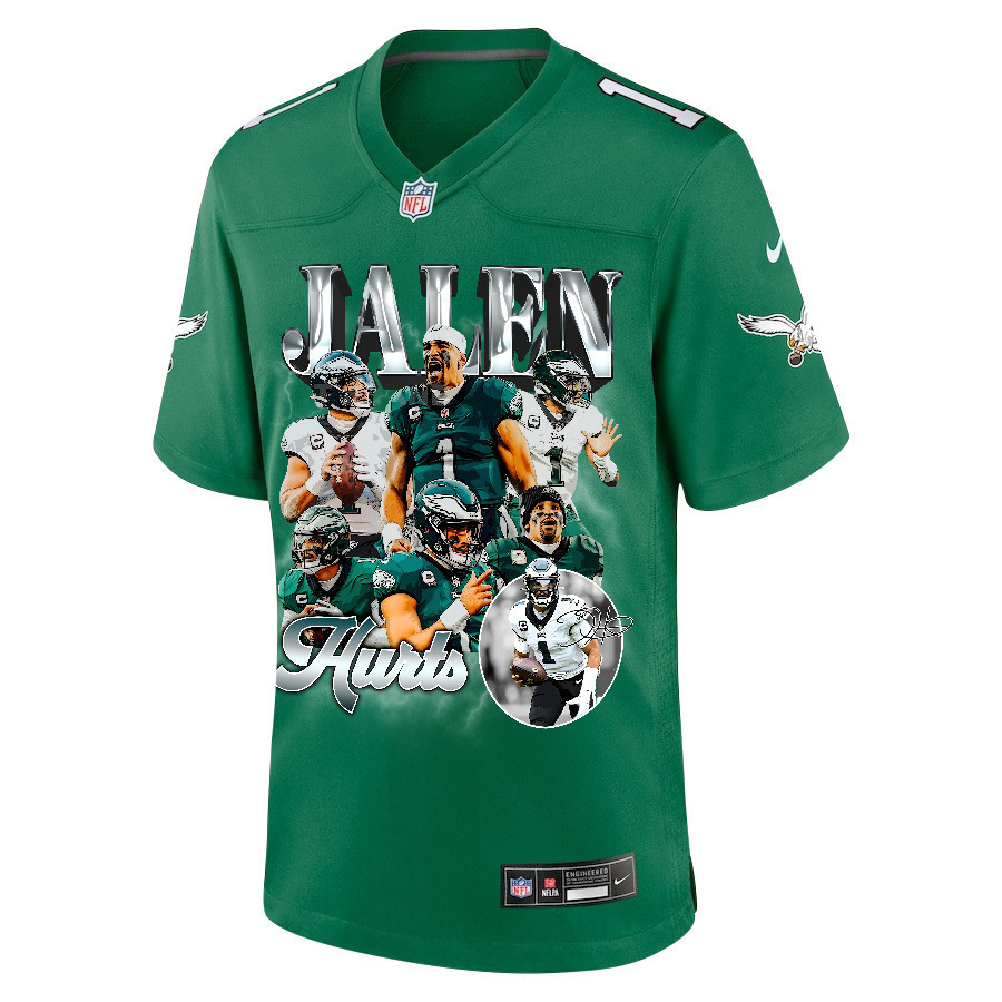Jalen Hurts 1 Philadelphia Eagles Go Directly To Jalen Game Kelly Green NFL Jersey Men's