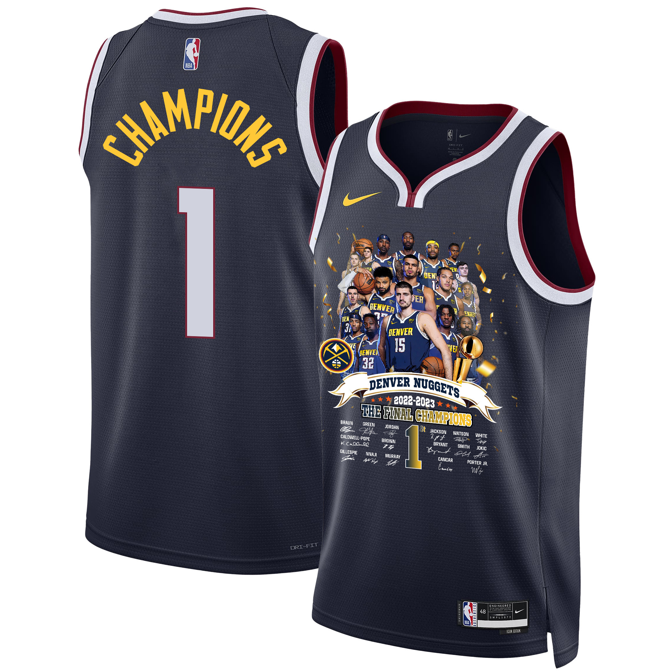 Denver Nuggets All Star Center Signatures 2023 The Finals Champions Swingman Black NBA Jersey Men's