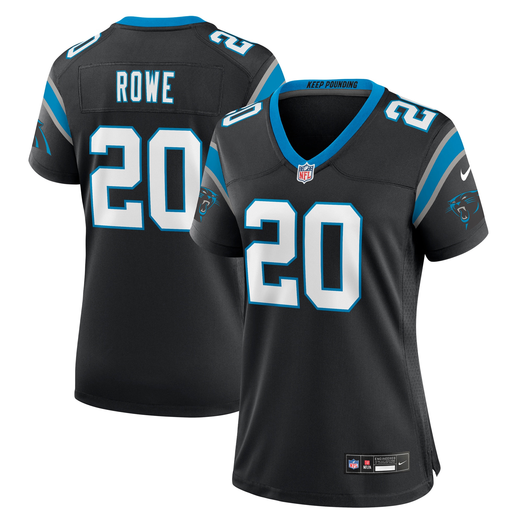 Carolina Panthers Eric Rowe Black Team Game NFL Jersey Women's