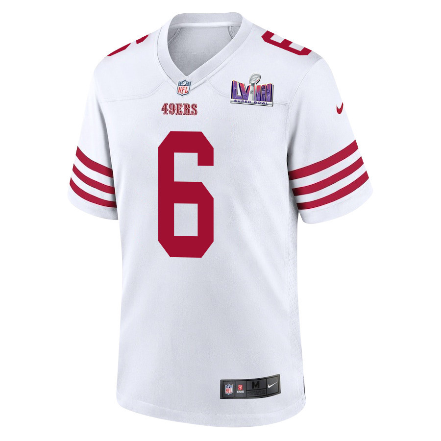 Danny Gray 6 San Francisco 49ers Super Bowl LVIII Patch Game White NFL Jersey Men's