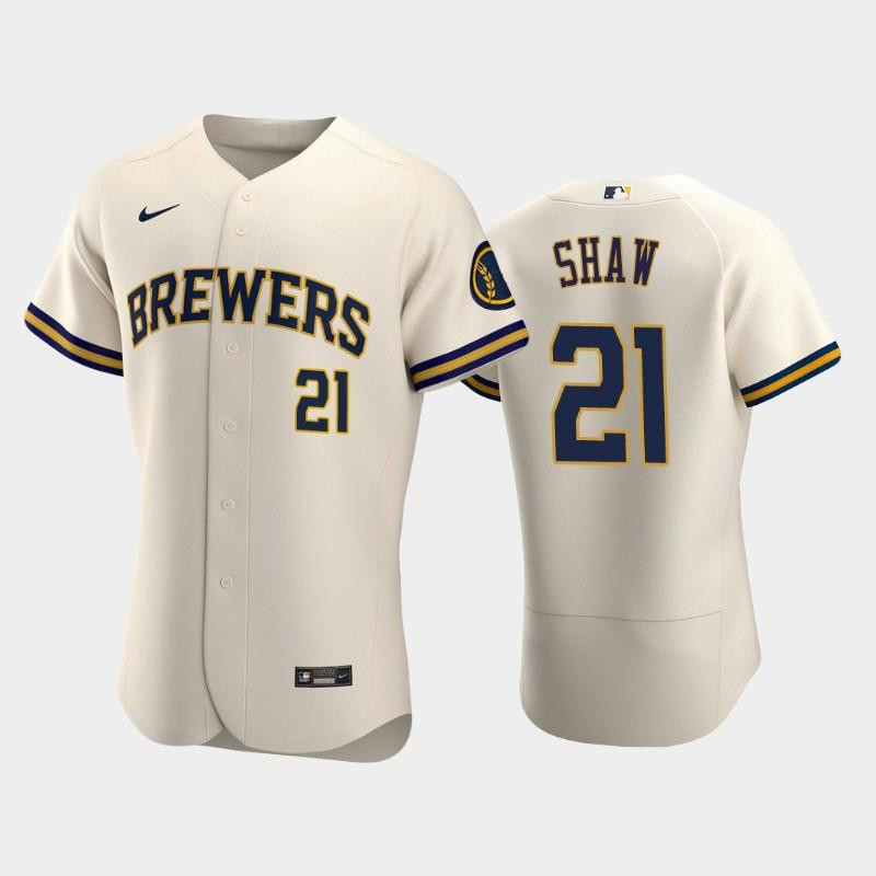 Milwaukee Brewers 21 Travis Shaw Home Team Cream MLB Jersey Men's