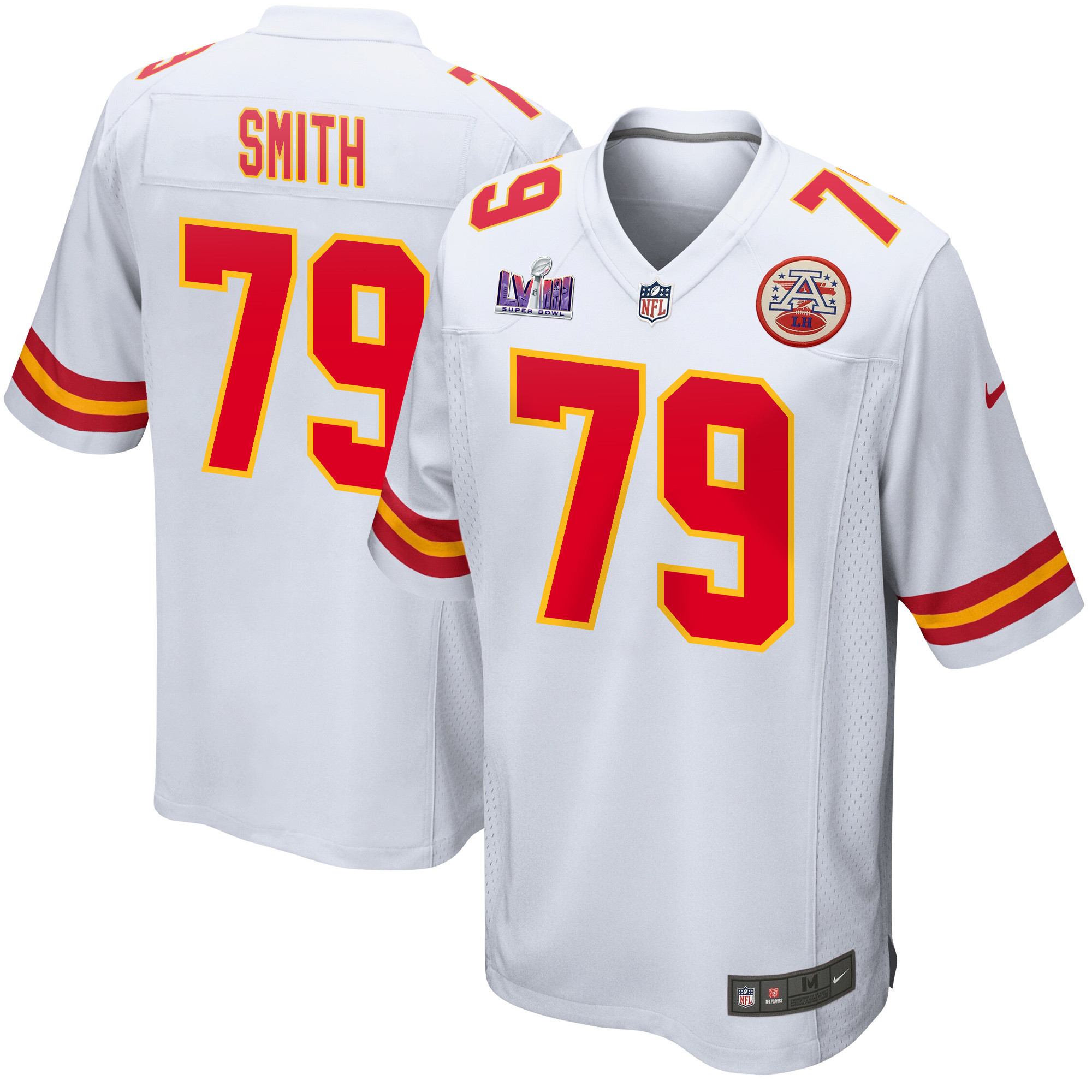 Donovan Smith 79 Kansas City Chiefs Super Bowl LVIII Patch Game White NFL Jersey Men's