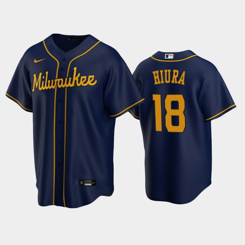 Milwaukee Brewers 18 Keston Hiura Alternate Navy MLB Jersey Men's