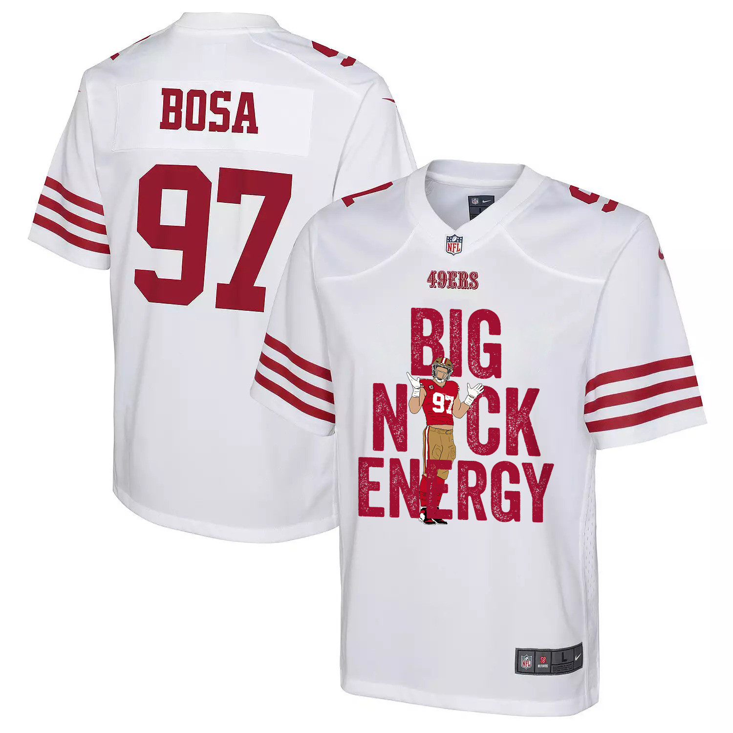 Nick Bosa 97 San Francisco 49ers Big Nick Energy Game White NFL Jersey Youth