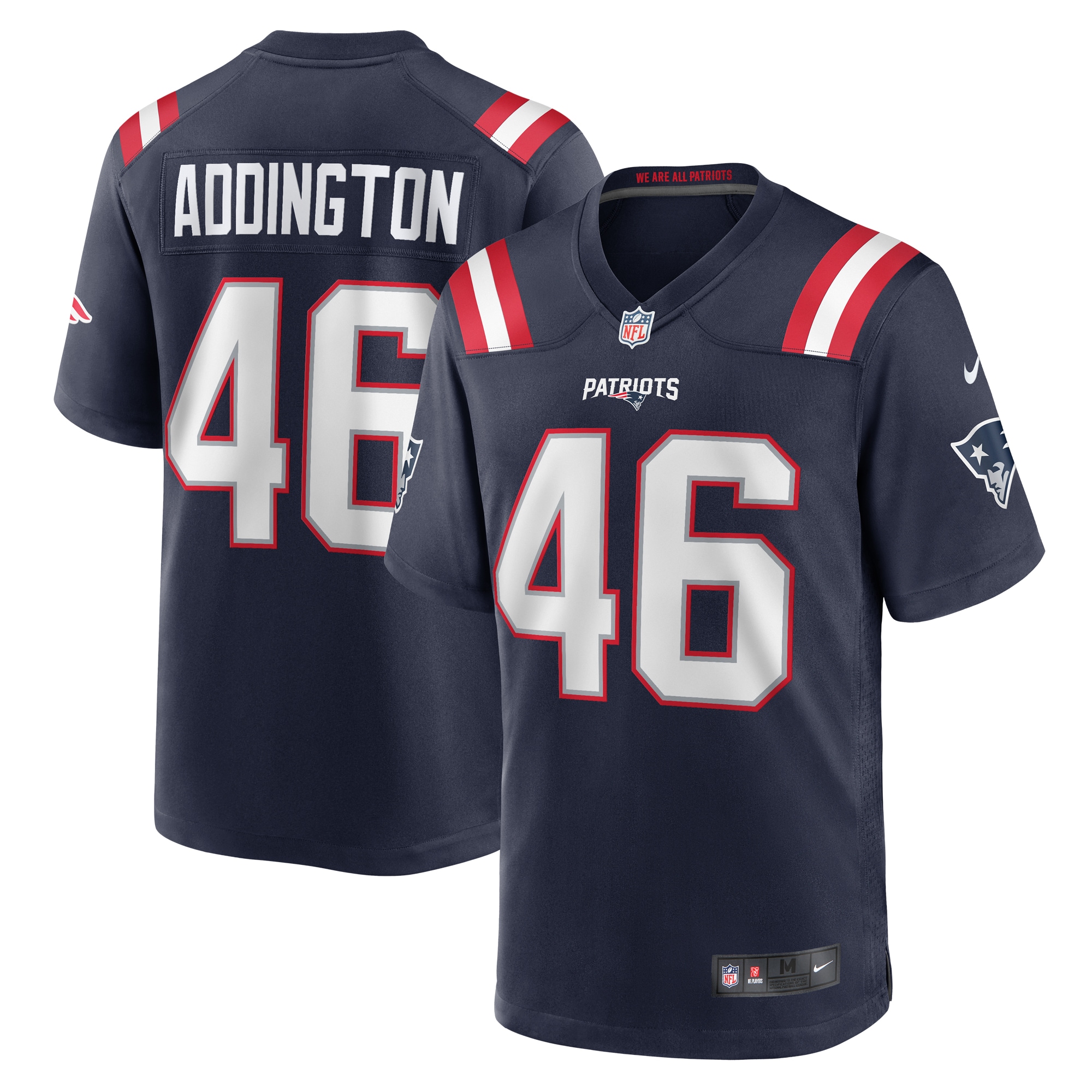 New England Patriots Tucker Addington Navy Home Game Player NFL Jersey Men's