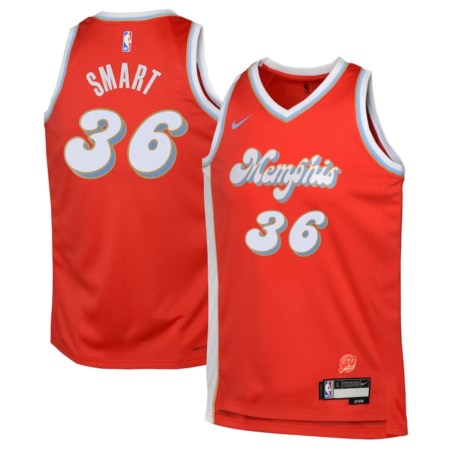 Marcus Smart 36 Memphis Grizzlies 2024/25 Swingman Playe City Edition Red NBA Jersey Youth