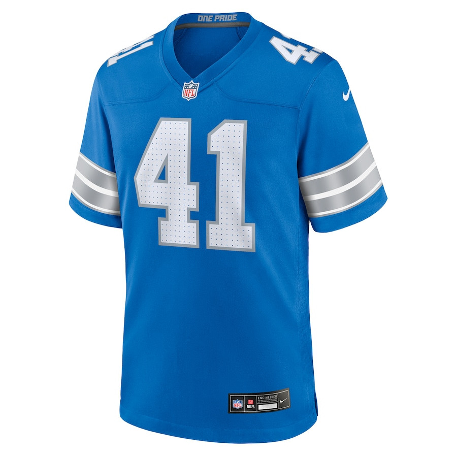 James Houston 41 Detroit Lions Team Game Blue NFL Jersey Men's