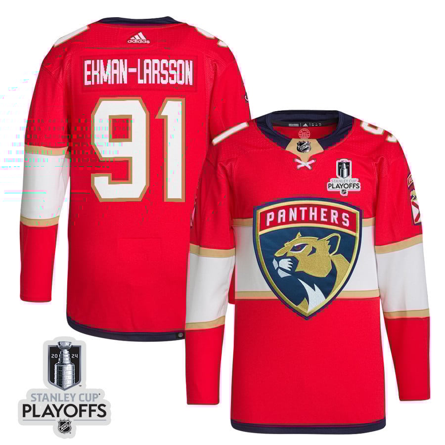 Oliver Ekman-Larsson 91 Florida Panthers 2024 Playoffs Patch Home Red NHL Jersey Men's