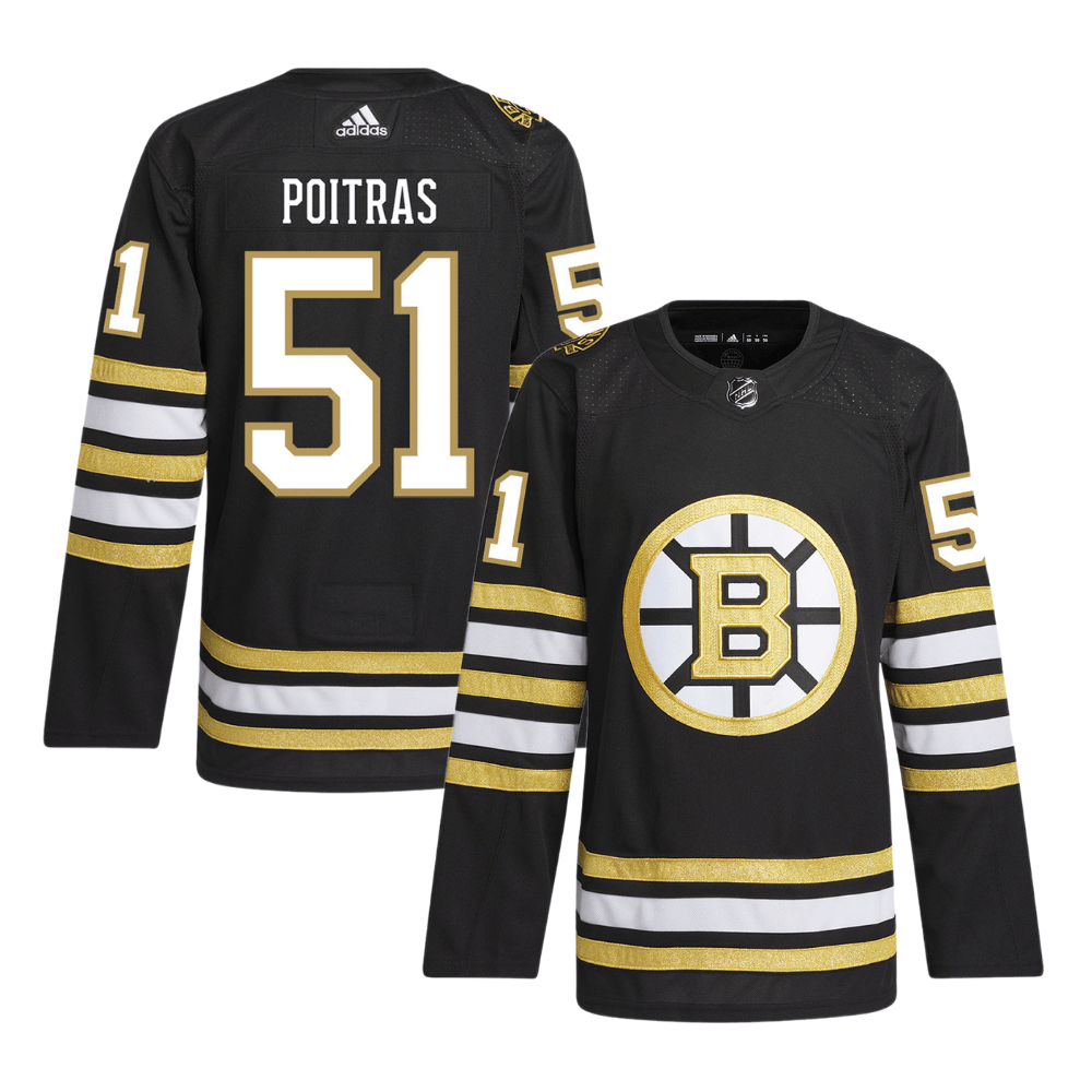 Matthew Poitras 51 Boston Bruins 100th Anniversary Primegreen Home Black NHL Jersey Men's