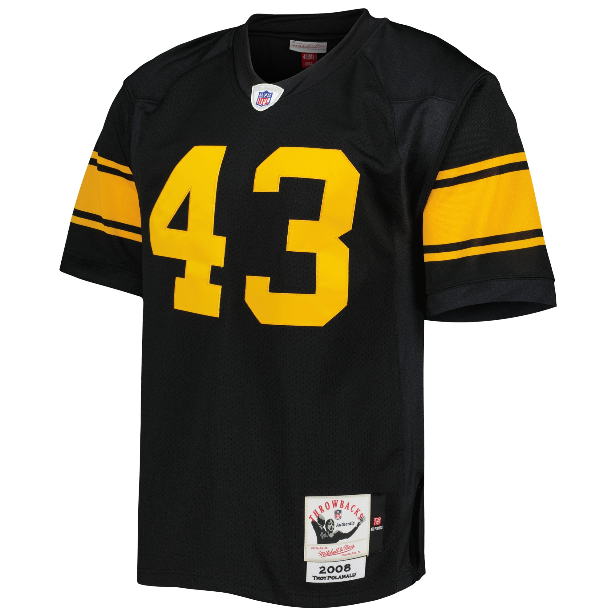 Pittsburgh Steelers 2008 Troy Polamalu Mitchell Ness Black Throwback Retired Player NFL Jersey Men's