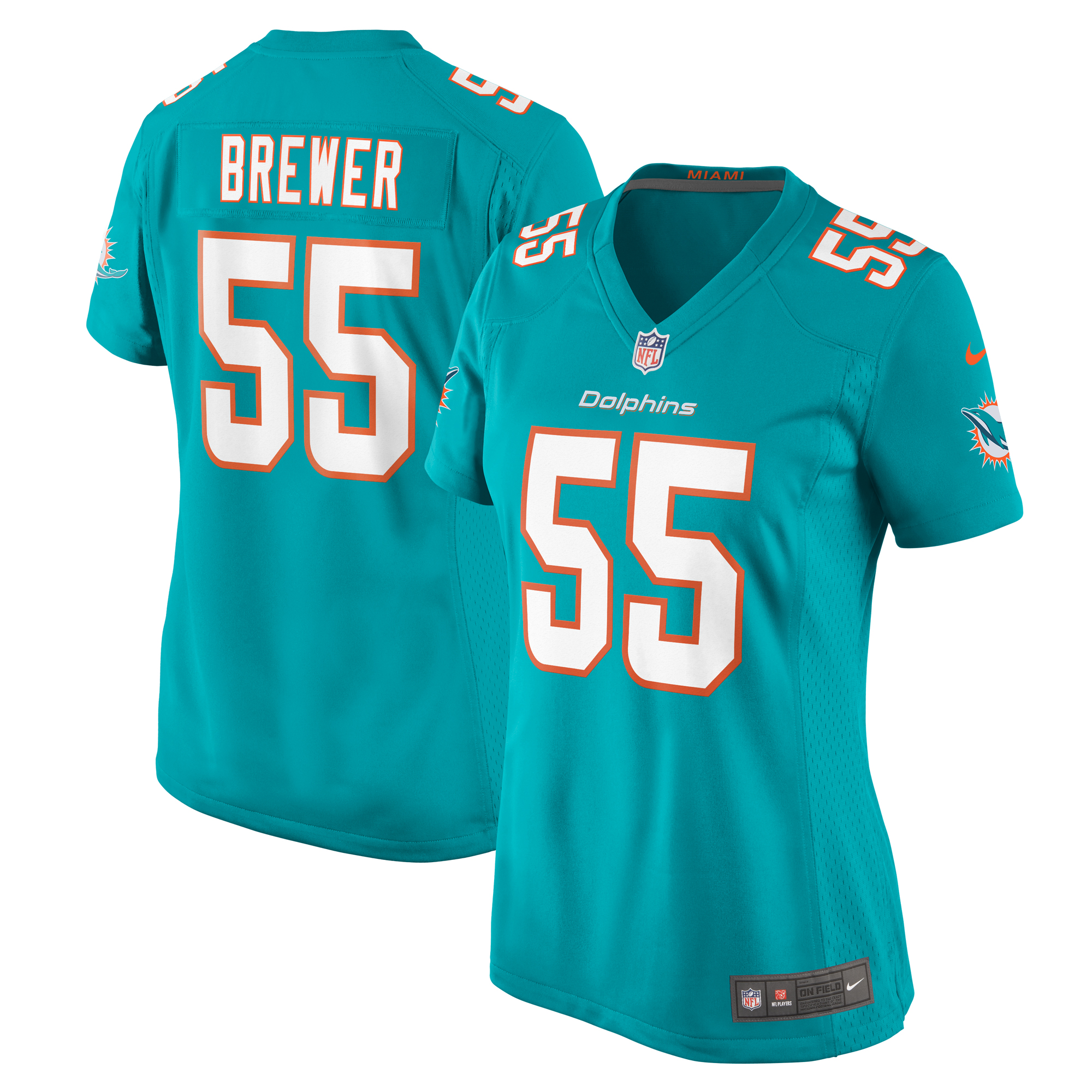 Miami Dolphins Aaron Brewer Aqua Game NFL Jersey Women's