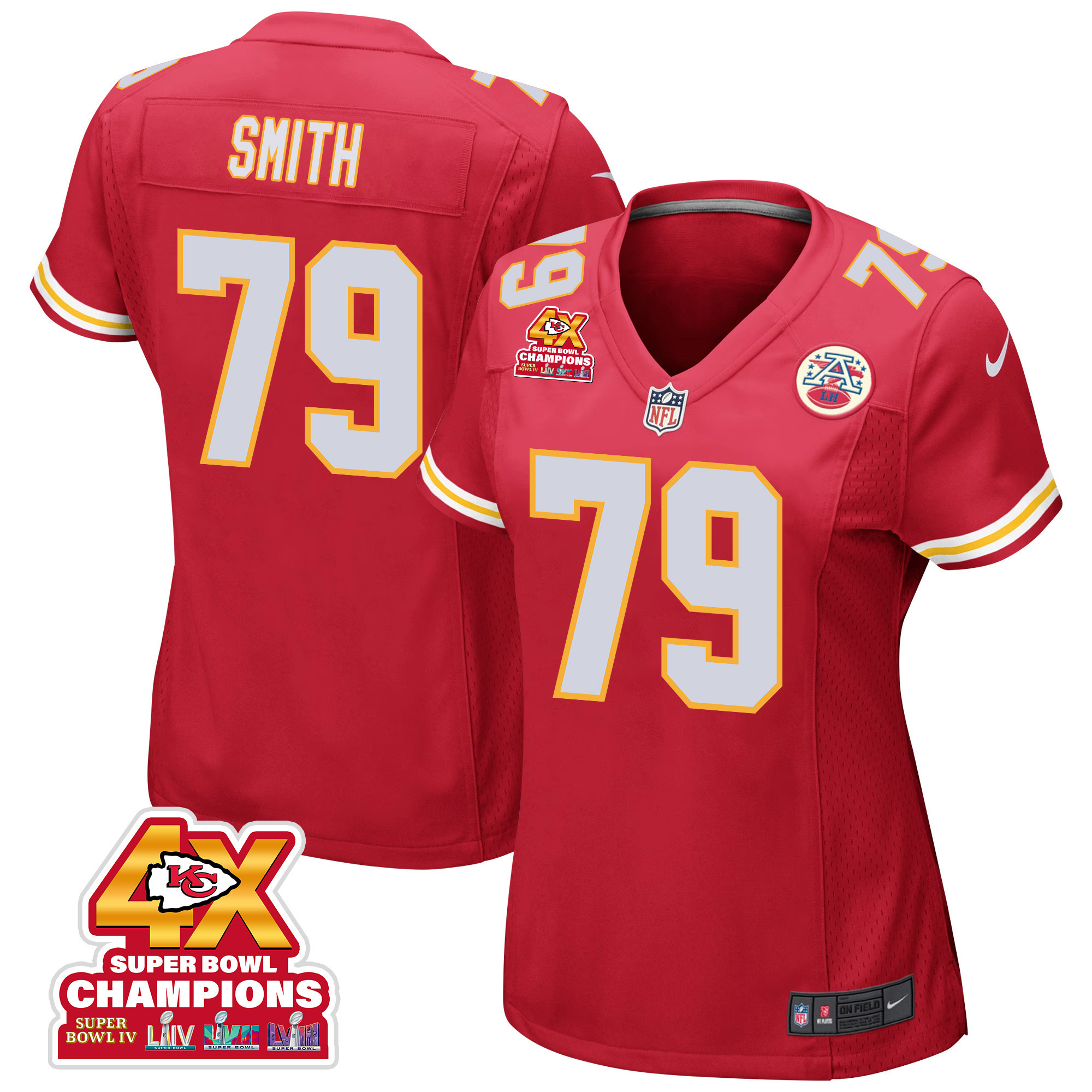 Donovan Smith 79 Kansas City Chiefs Super Bowl LVIII Champions 4X Game Red NFL Jersey Women's