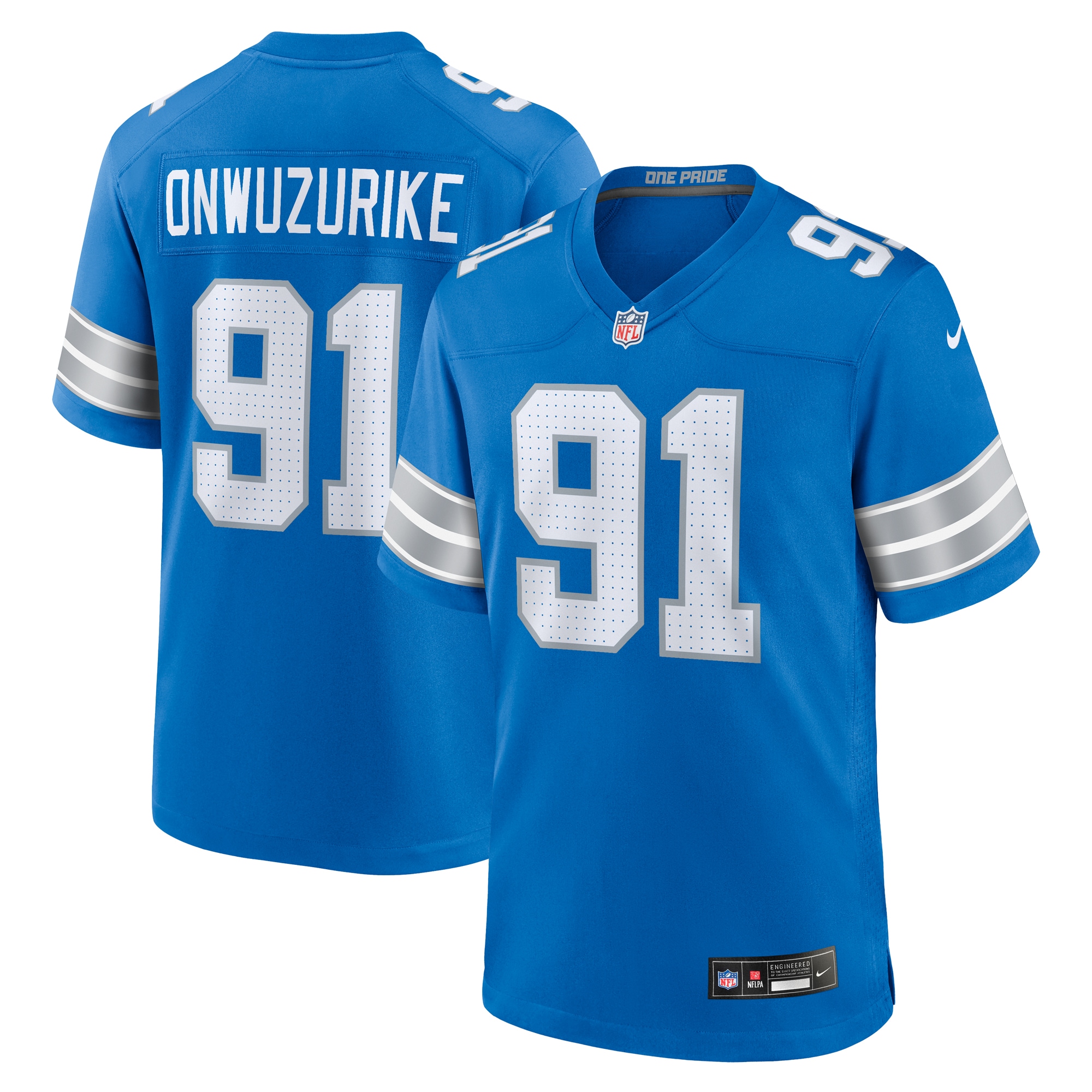 Detroit Lions Levi Onwuzurike Blue Team Game NFL Jersey Men's