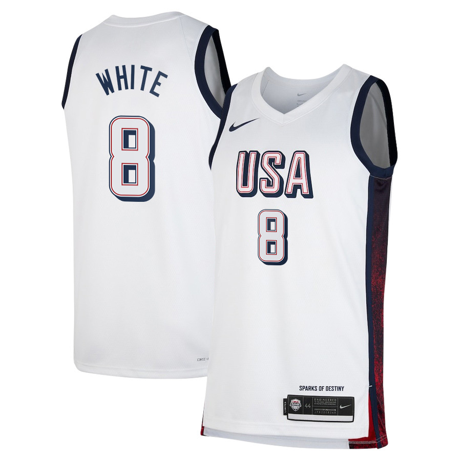 Derric White 8 USA Unisex 2024 Swingman Player White NBA Jersey Unisex