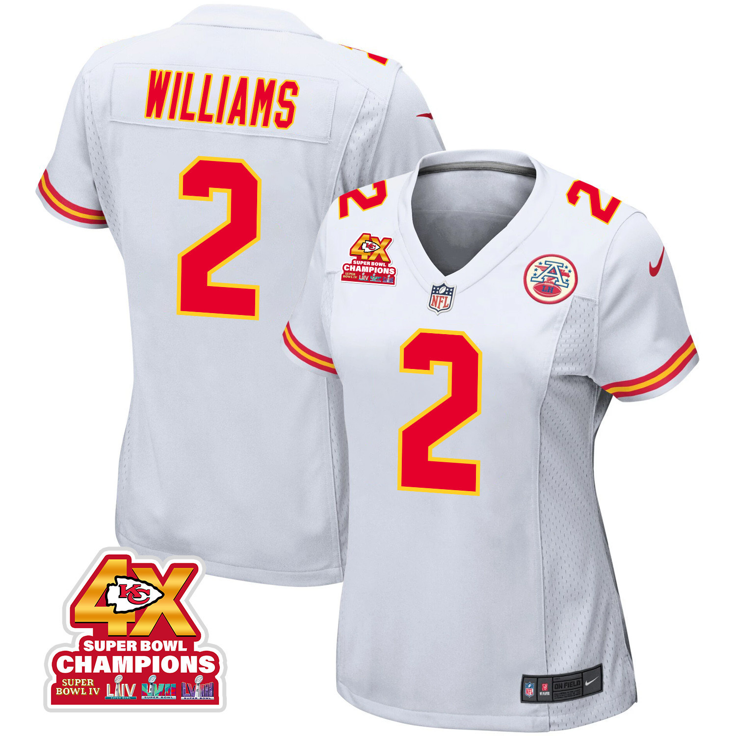 Joshua Williams 2 Kansas City Chiefs Super Bowl LVIII Champions 4X Game White NFL Jersey Women's