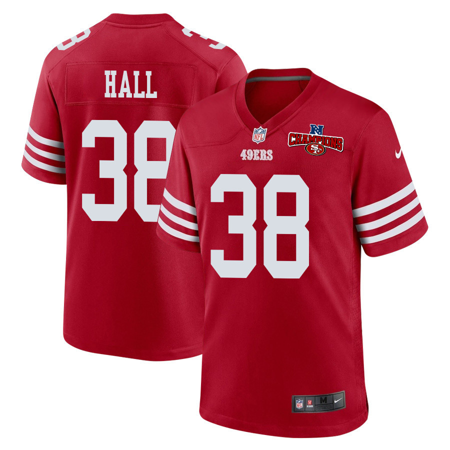 Kemon Hall 38 San Francisco 49ers NFC Champions Patch Game Scarlet NFL Jersey Men's