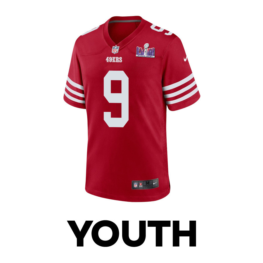 Brayden Willis 9 San Francisco 49ers Super Bowl LVIII Patch Game Scarlet NFL Jersey Youth