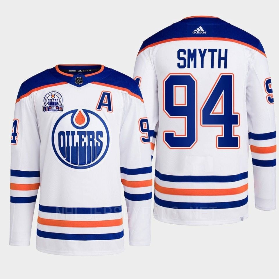 Ryan Smyth 94 Edmonton Oilers White 2022 Hall Of Fame Patch Away NHL Jersey Men's