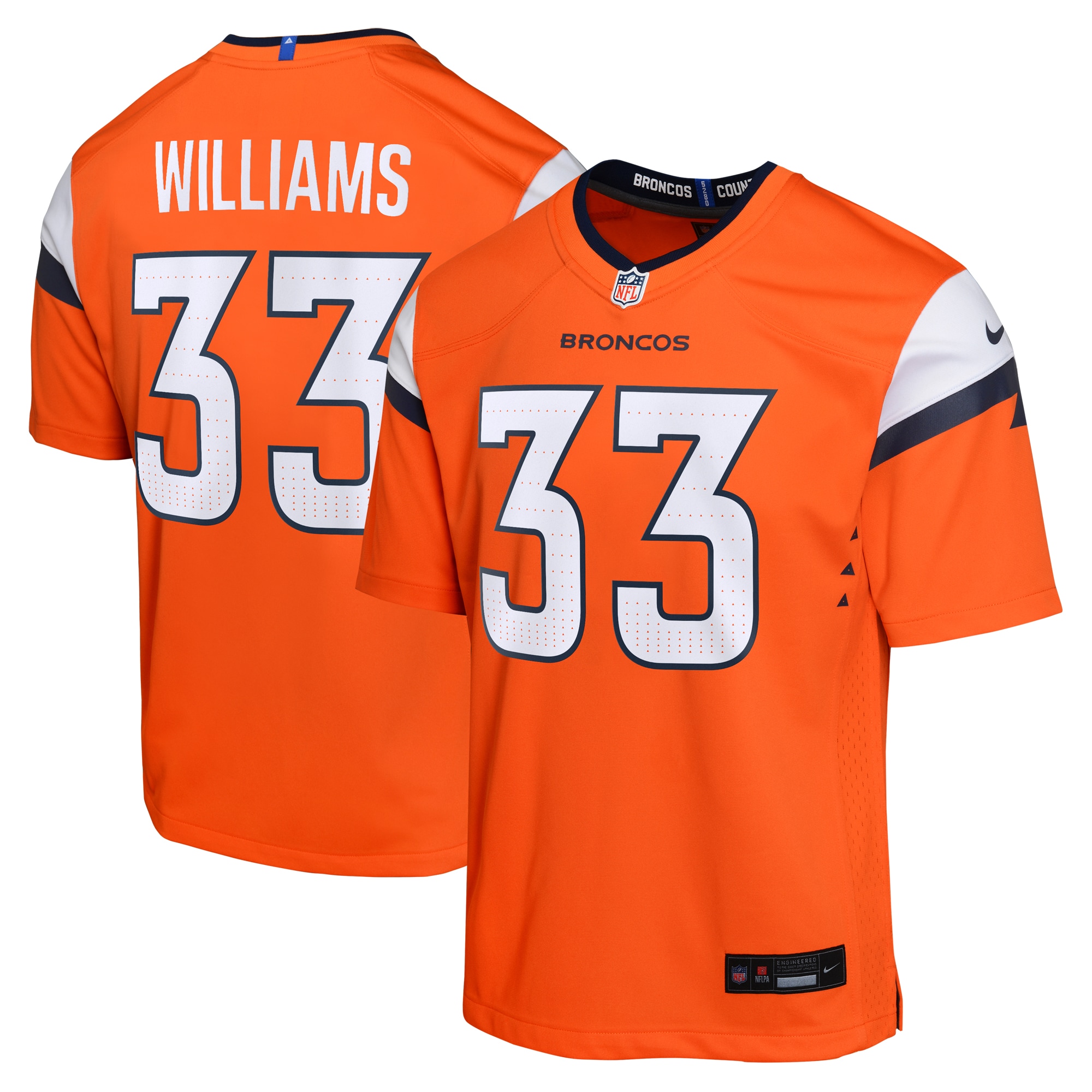 Denver Broncos Javonte Williams Orange Mile High Collection Game NFL Jersey Youth