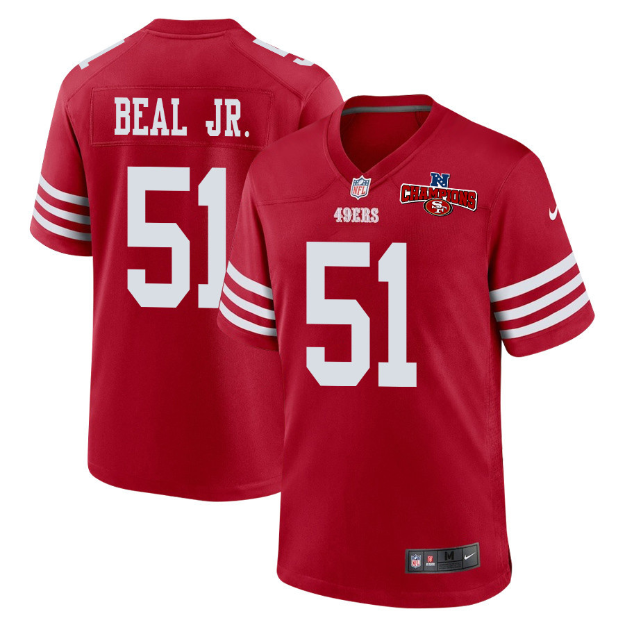 Robert Beal Jr. 51 San Francisco 49ers NFC Champions Patch Game Scarlet NFL Jersey Men's