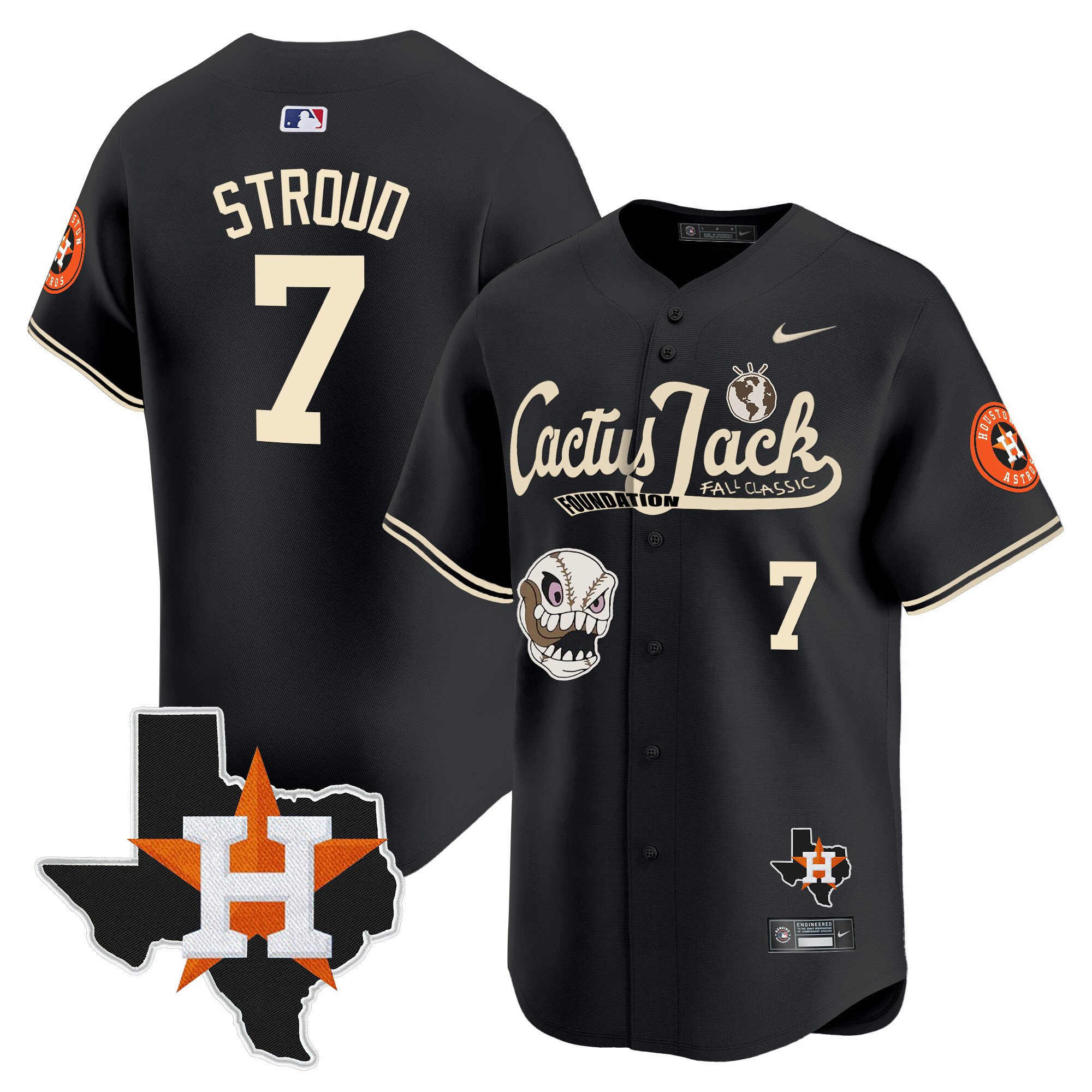 CJ. Stroud 7 Houston Astros Cactus Jack Foundation Fall Classic Black Limited Men MLB Jersey Men's