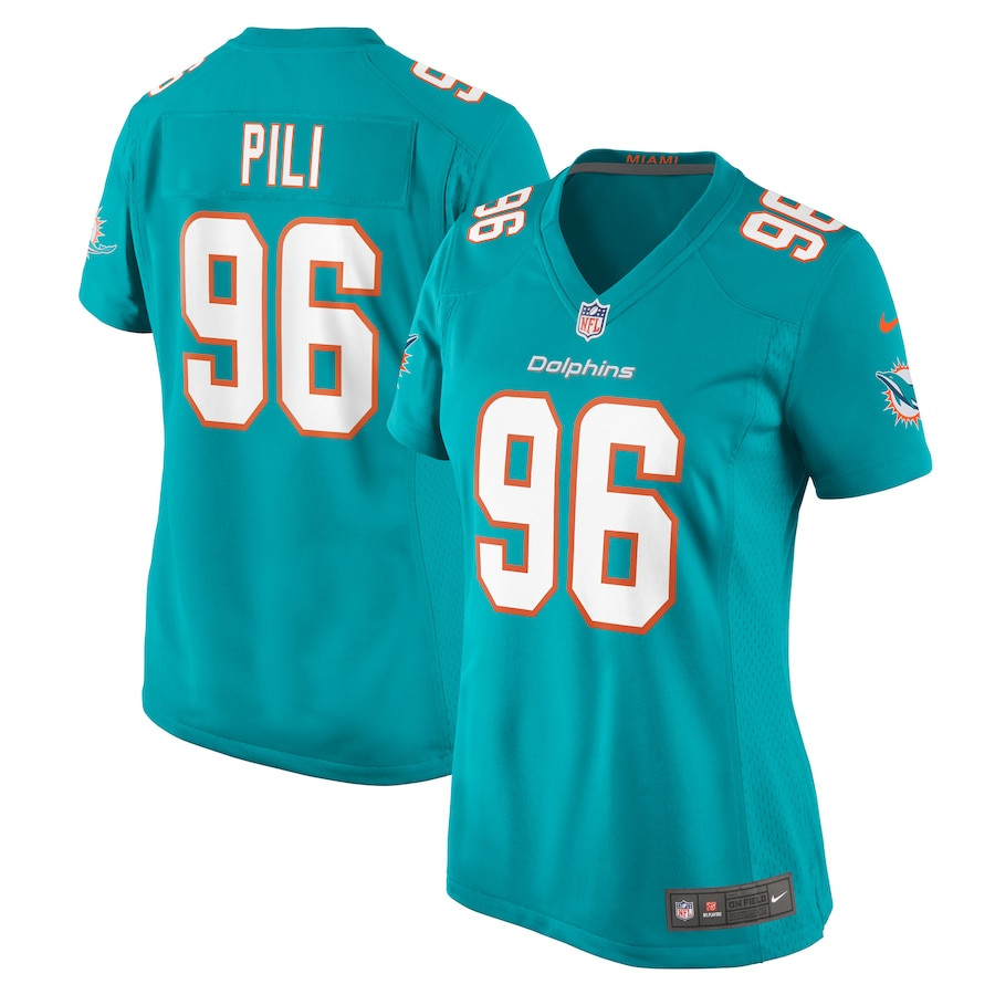 Brandon Pili 96 Miami Dolphins Game Aqua NFL Jersey Women's