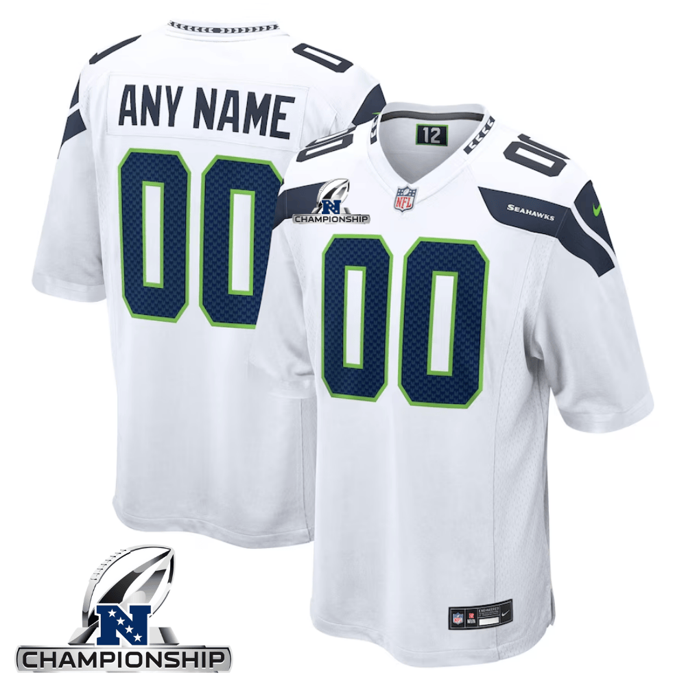 Seattle Seahawks AFC Championship Patch Game Custom White NFL Jersey Men's