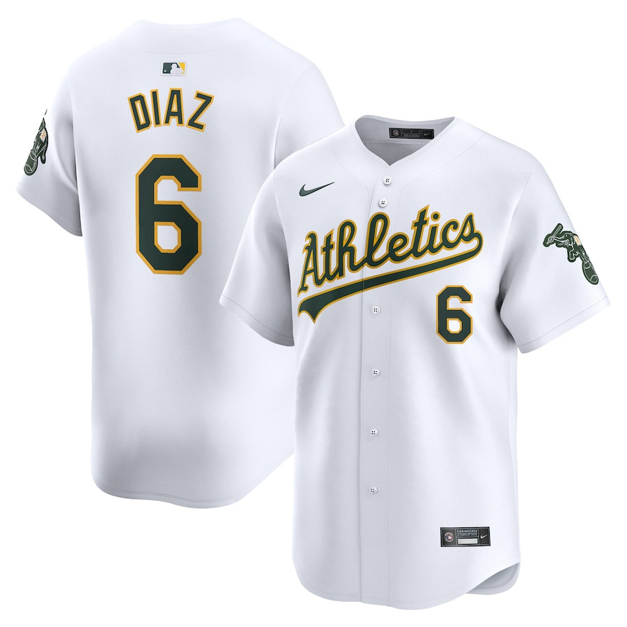 Jordan Diaz 6 Oakland Athletics Home Limited Player White MLB Jersey Men's