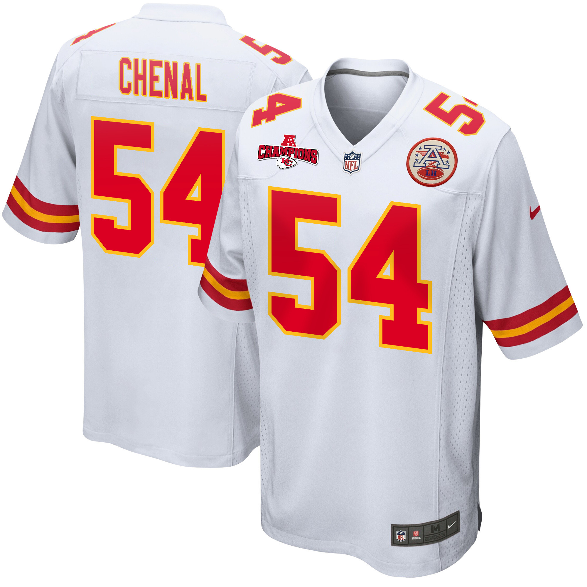 Leo Chenal 54 Kansas City Chiefs AFC Champions Patch Game White NFL Jersey Men's