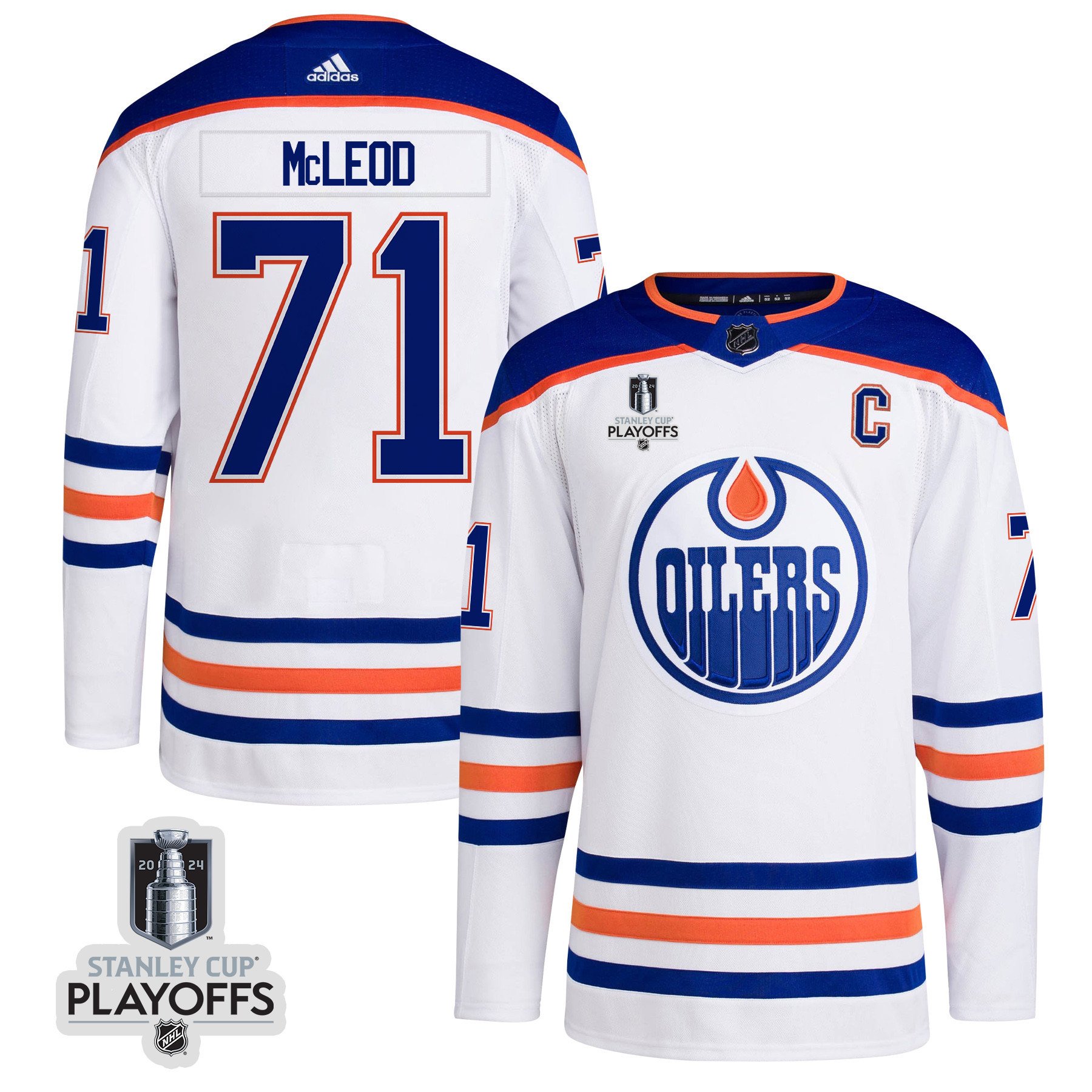 Ryan McLeod 71 Edmonton Oilers 2024 Playoffs Patch Away White NHL Jersey Men's